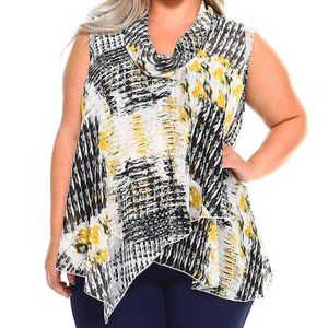 ***5X-6X*** Black Layered Abstract Print Sleeveless Blouse